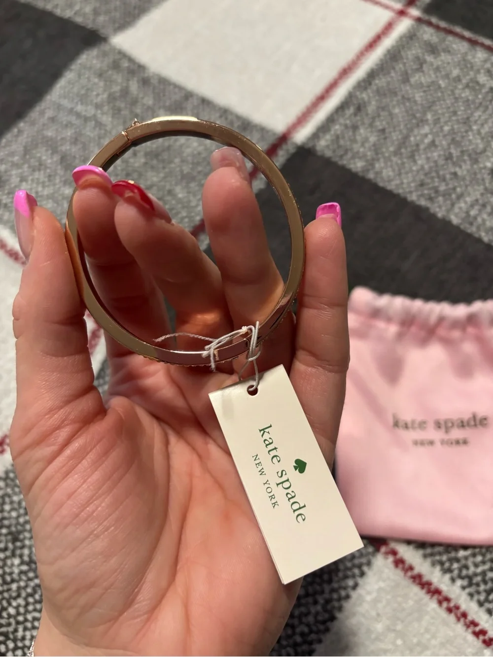 Kate Spade Rose Gold Bangle with Pink Pouch
